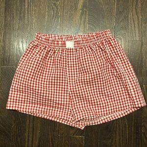 Red gingham boxer shorts. Ordered wrong size and didn’t return in time.